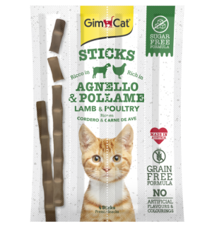 Лакомства за котки - GimCat Sticks - Саламена пръчица с агнешко и птиче месо 4 бр.