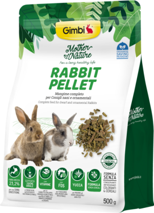 Gimbi® Mother Nature 500 g - Пелети, пълноценна храна за мини зайчета. Рецепта без зърно.