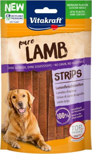Vitakraft ® Pure LAMB STRIPS - Ленти от агнешко месо, 100% агнешко месо в месното съдържание.