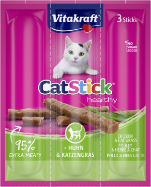 Лакомства за котки - Vitakraft Cat Stick Mini - Саламена пръчица с пиле и котешка трева 3 бр.