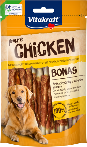 Лакомства за кучета - Vitakraft ® Pure CHICKEN BONAS - Пръчици, обвити в пилешко месо 100%