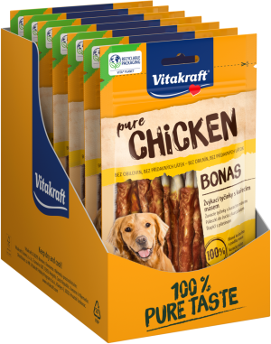 Лакомства за кучета - Vitakraft ® Pure CHICKEN BONAS - Пръчици, обвити в пилешко месо 100%