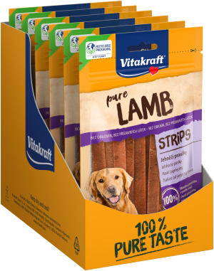 Лакомства за кучета - Vitakraft ® Pure  LAMB Strips - Ленти от АГНЕШКО месо,  100% АГНЕШКО в съдържанието на месо