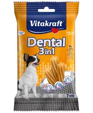 Vitakraft , DENTAL 3 in 1  Extra Small Дентални солети  за кучета. Контрол на плаката и зъбния камък. За кучета с тегло под 5 кг.