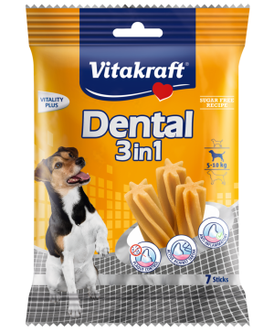 Vitakraft , DENTAL 3 in 1 Small Дентални солети  за кучета. Контрол на плаката и зъбния камък. За кучета с тегло между 5 и 10 кг-